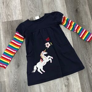 Navy Dress with Unicorn and Rainbow Sleeves
